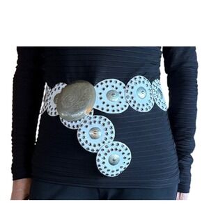 Vintage Concho Belt M Wide Moroccan Leather Medallion Western Chunky Rivet Stud